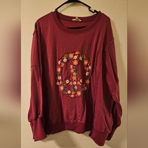 GUC! Easel Women's Burgundy Peace Sign Sweatshirt - Large